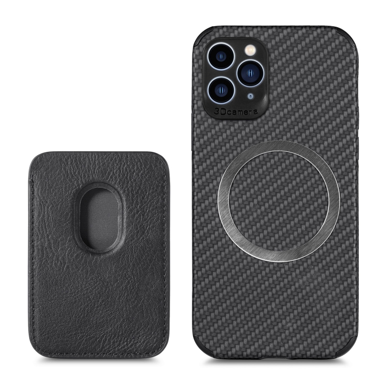 

Carbon Fiber Leather Card Magsafe Case For iPhone 11 Pro(Black)