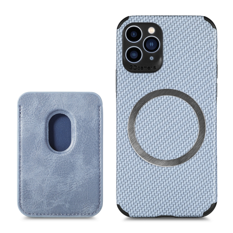 

Carbon Fiber Leather Card Magsafe Case For iPhone 11 Pro Max(Blue)