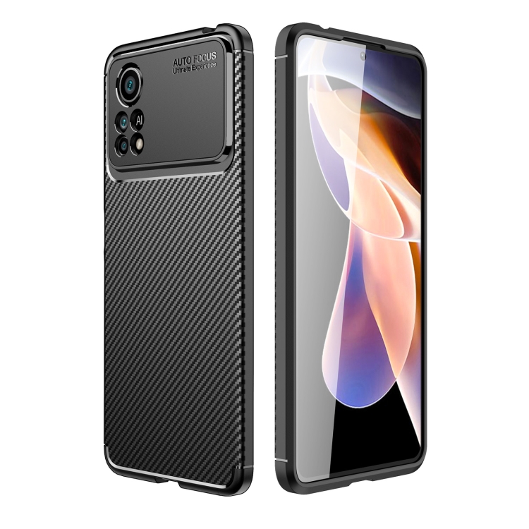

For Xiaomi Poco M4 Pro Fine Hole Version Carbon Fiber Texture Shockproof TPU Phone Case(Black)