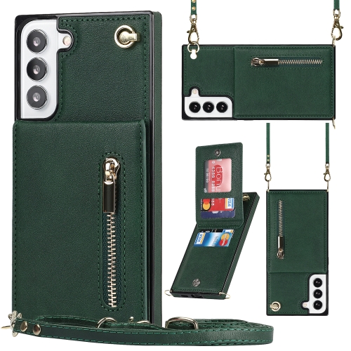 

For Samsung Galaxy S22 5G Cross-body Square Zipper Card Holder Bag Phone Case(Green)