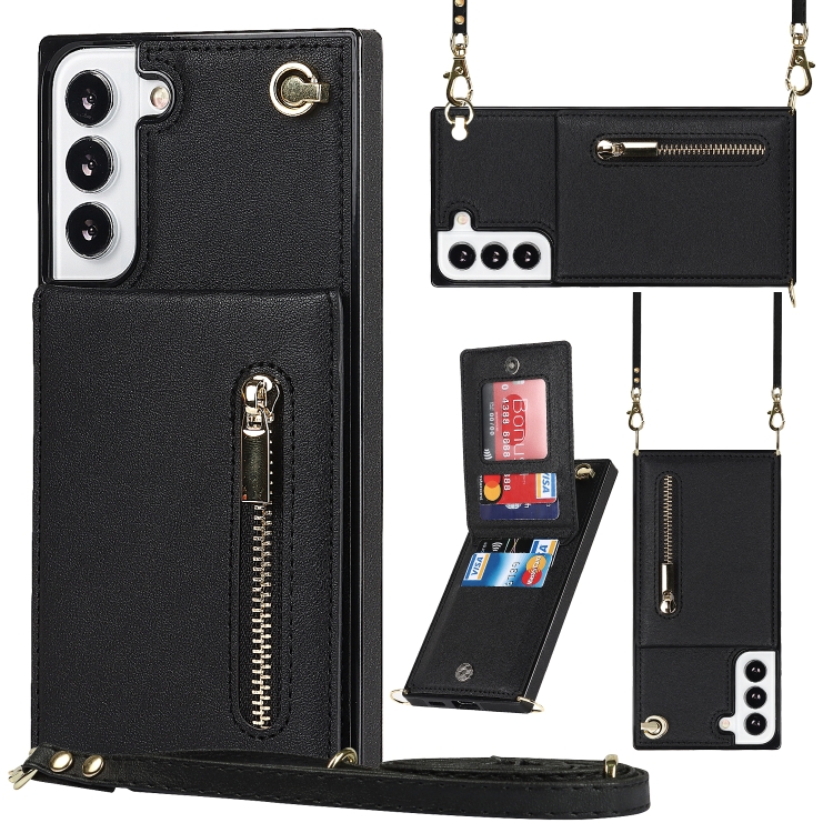 

For Samsung Galaxy S21 FE 5G Cross-body Square Zipper Card Holder Bag Phone Case(Black)