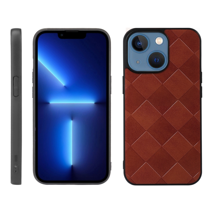 

Weave Plaid PU Phone Case For iPhone 13 mini(Brown)
