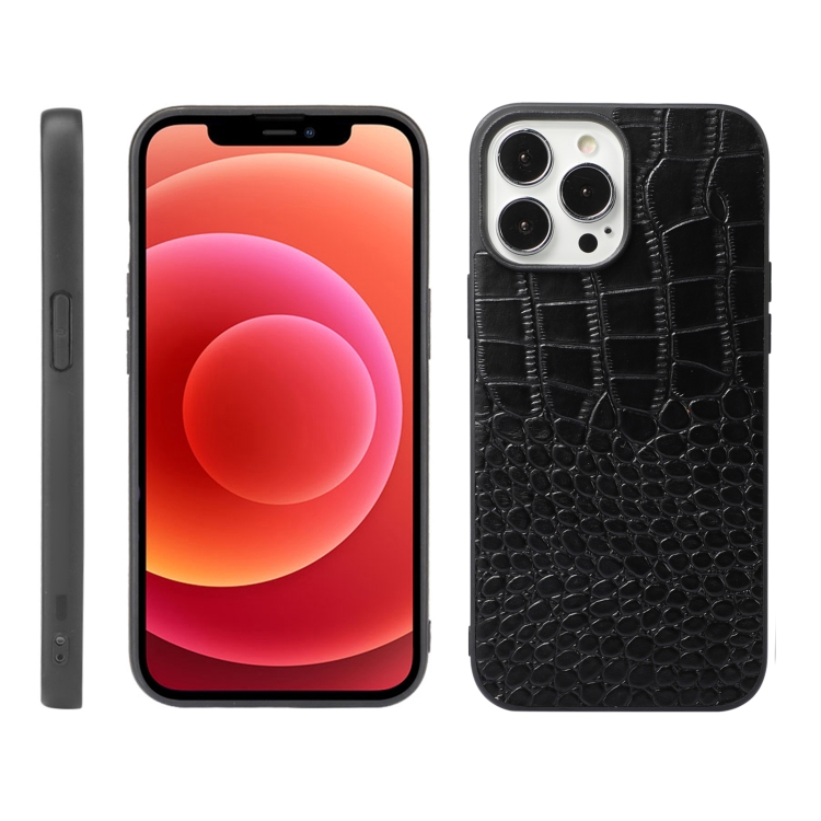 

Crocodile Top Layer Cowhide Leather Case For iPhone 12 / 12 Pro(Black)