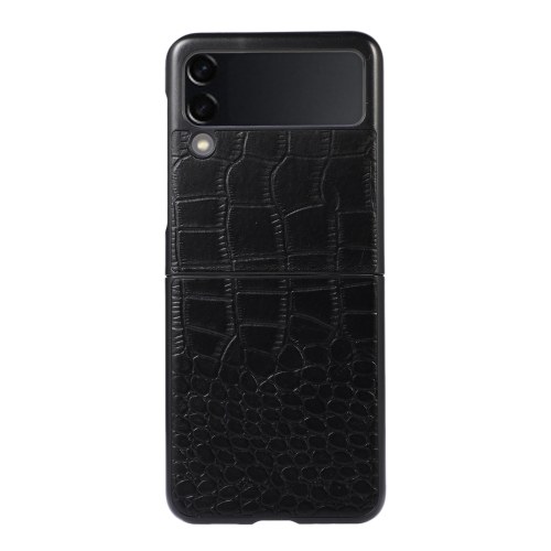 

For Samsung Galaxy Z Flip 3 5G Crocodile Top Layer Cowhide Leather Phone Case(Black)