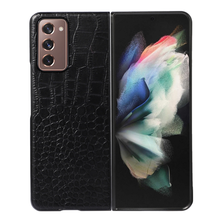 

For Samsung Galaxy Z Fold2 5G Crocodile Top Layer Cowhide Leather Phone Case(Black)