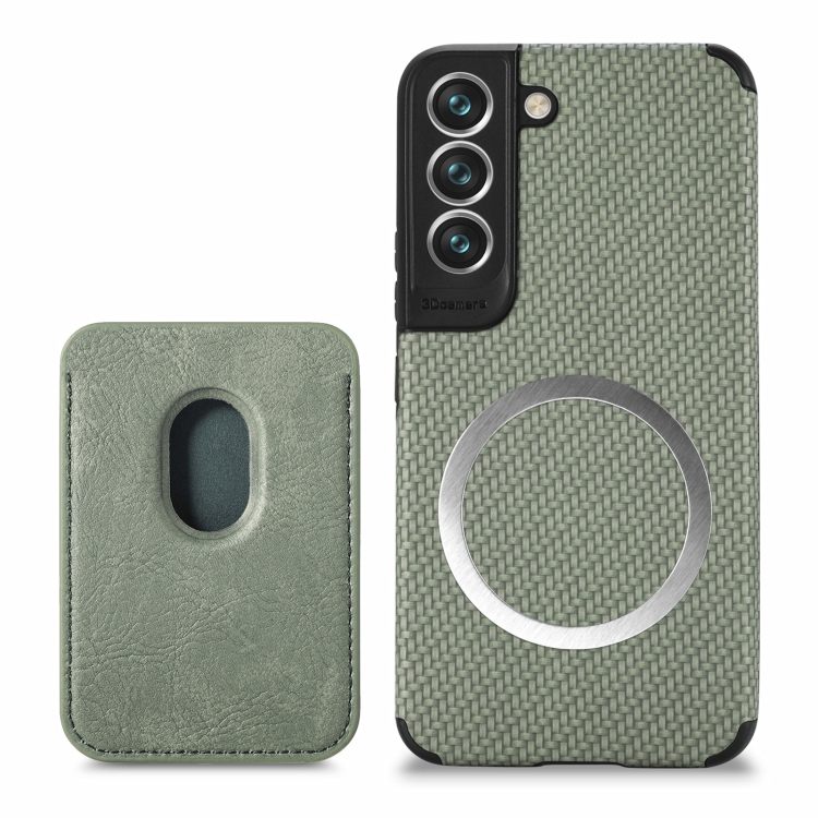 

For Samsung Galaxy S22 5G Carbon Fiber Leather Card Magsafe Phone Case(Green)