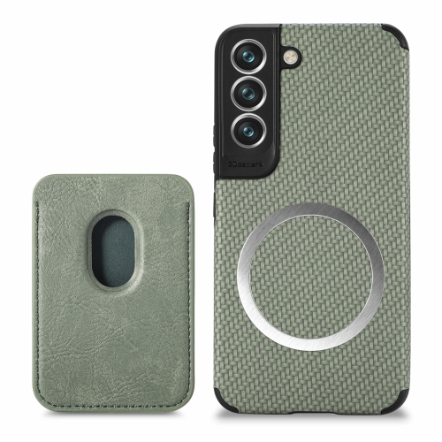 For Samsung Galaxy S22+ 5G Carbon Fiber Leather Card Magsafe Phone Case(Green)