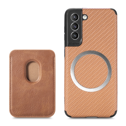 

For Samsung Galaxy S21 5G Carbon Fiber Leather Card Magsafe Phone Case(Brown)