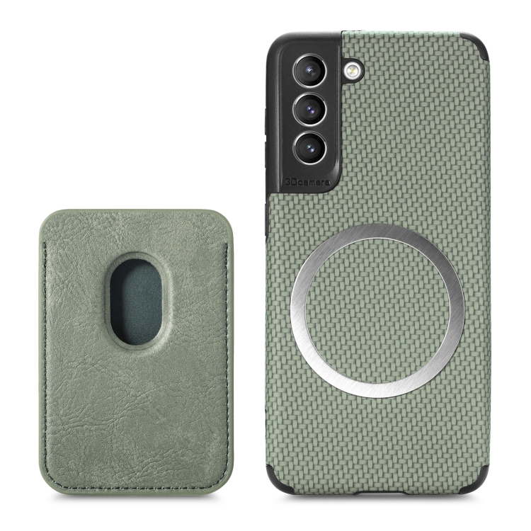 

For Samsung Galaxy S21 5G Carbon Fiber Leather Card Magsafe Phone Case(Green)