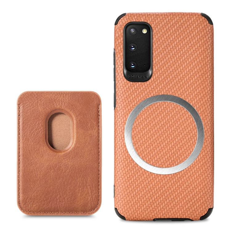 

For Samsung Galaxy S20 Carbon Fiber Leather Card Magsafe Phone Case(Brown)