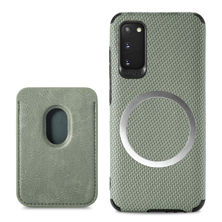 

For Samsung Galaxy S20 Carbon Fiber Leather Card Magsafe Phone Case(Green)