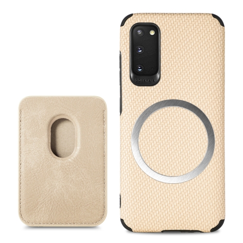 

For Samsung Galaxy S20 Carbon Fiber Leather Card Magsafe Phone Case(Khaki)