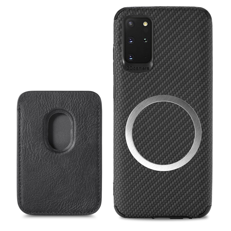 

For Samsung Galaxy S20+ Carbon Fiber Leather Card Magsafe Phone Case(Black)