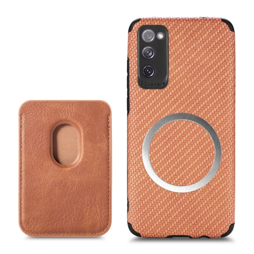 

For Samsung Galaxy S20 FE Carbon Fiber Leather Card Magsafe Phone Case(Brown)