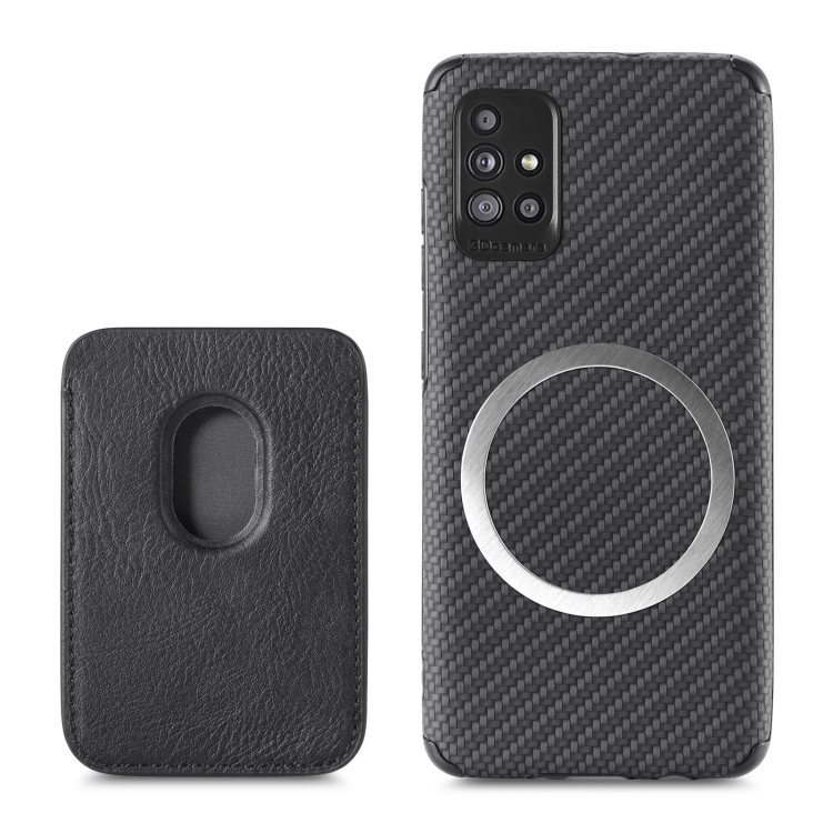 

For Samsung Galaxy A51 5G Carbon Fiber Leather Card Magsafe Phone Case(Black)