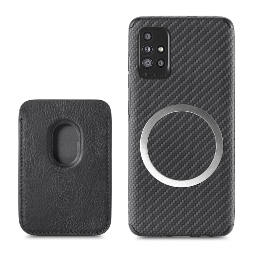 

For Samsung Galaxy A71 5G Carbon Fiber Leather Card Magsafe Phone Case(Black)