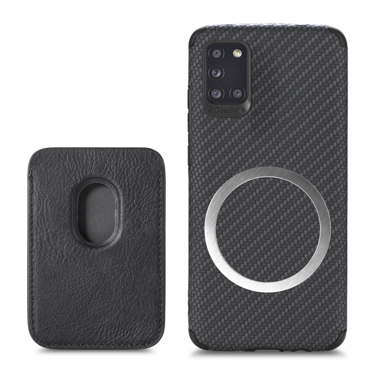 

For Samsung Galaxy A31 Carbon Fiber Leather Card Magsafe Phone Case(Black)
