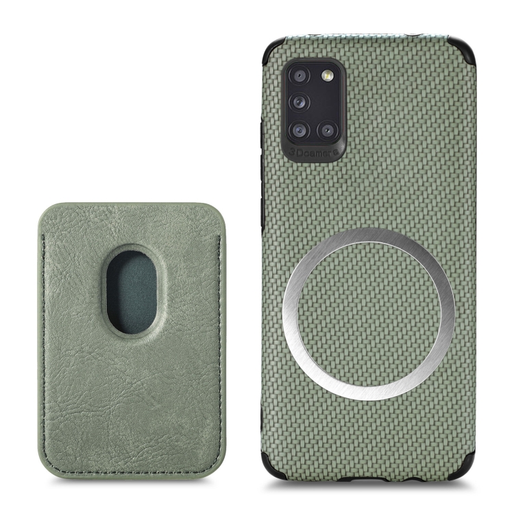 

For Samsung Galaxy A31 Carbon Fiber Leather Card Magsafe Phone Case(Green)