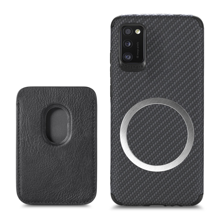 

For Samsung Galaxy A41 Carbon Fiber Leather Card Magsafe Phone Case(Black)
