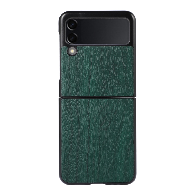

For Samsung Galaxy Z Flip 3 5G Wood Texture PU Phone Case(Green)
