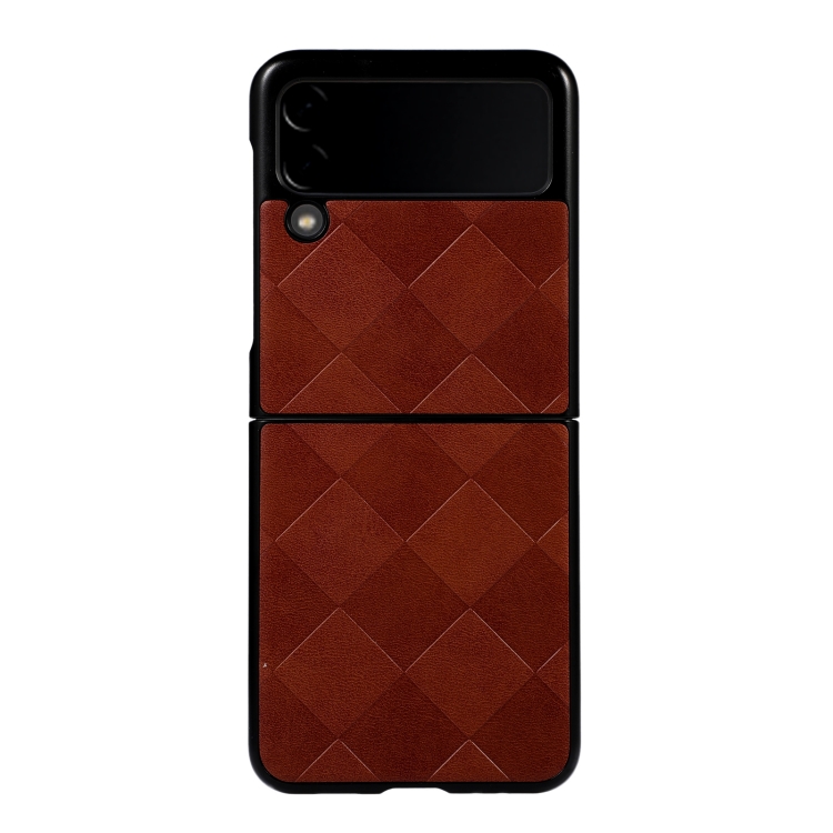 

For Samsung Galaxy Z Flip 3 5G Weave Plaid PU Phone Case(Brown)