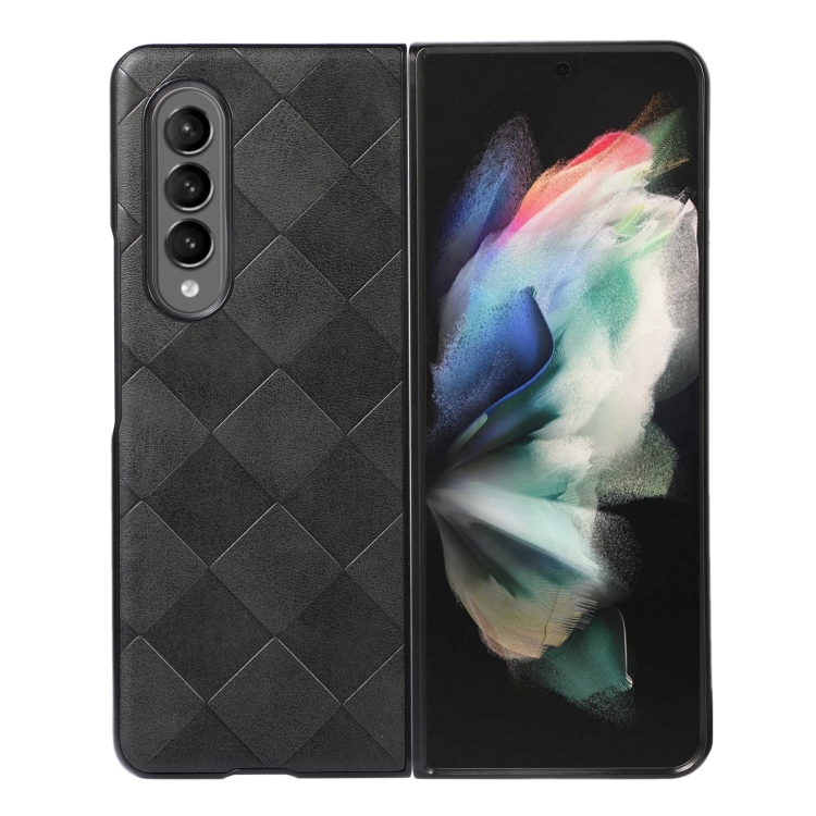 

For Samsung Galaxy Z Fold3 5G Weave Plaid PU Phone Case(Black)