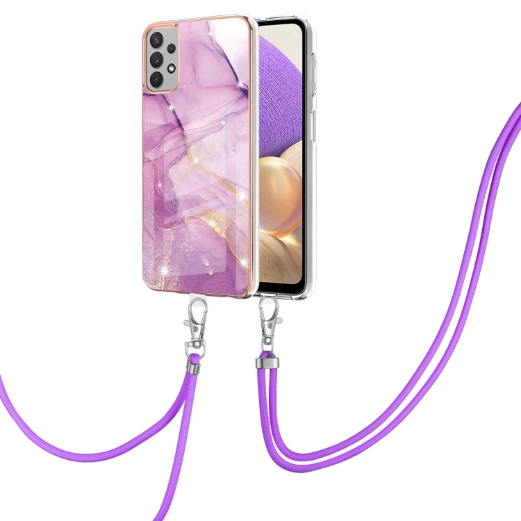

For Samsung Galaxy A73 5G Electroplating Marble IMD TPU Phone Case with Lanyard(Purple 001)