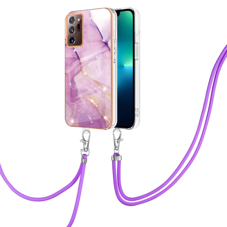 

For Samsung Galaxy Note20 Ultra Electroplating Marble IMD TPU Phone Case with Lanyard(Purple 001)