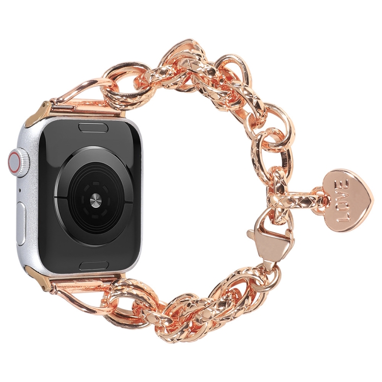 

Stainless Steel Heart Pendant Watchband For Apple Watch Series 7 41mm / 6&SE&5&4 40mm / 3&2&1 38mm(Rose Gold)