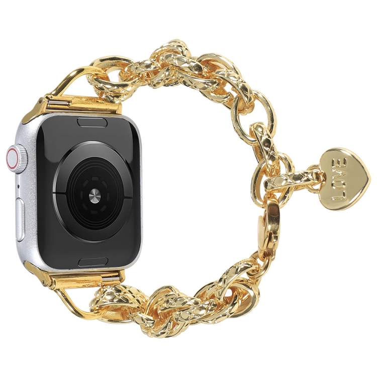 

Stainless Steel Heart Pendant Watchband For Apple Watch Series 7 45mm / 6&SE&5&4 44mm / 3&2&1 42mm(Gold)