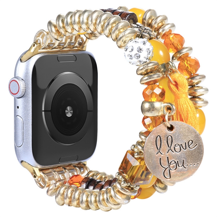 

Tassel Beaded Watch Band For Apple Watch Series 8&7 41mm / SE 2&6&SE&5&4 40mm / 3&2&1 38mm(Gold)
