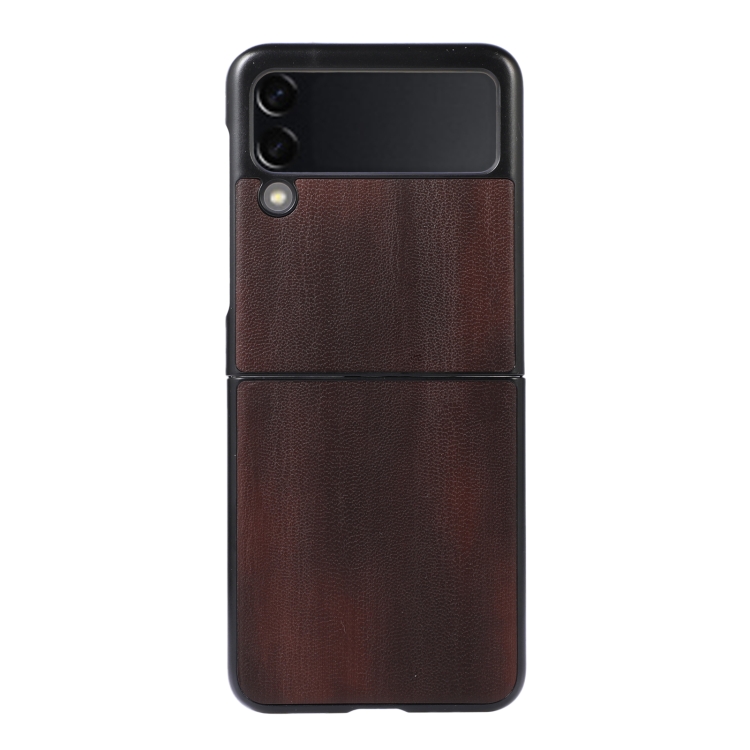 

For Samsung Galaxy Z Flip 3 5G Yellow Cow Texture PU Phone Case(Coffee)