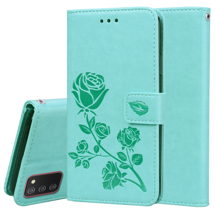 

For Samsung Galaxy A03s 164mm Rose Embossed Leather Phone Case(Green)