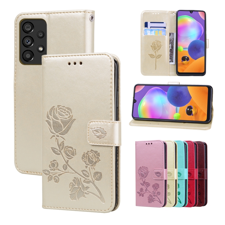 

For Samsung Galaxy A53 5G Rose Embossed Leather Phone Case(Gold)