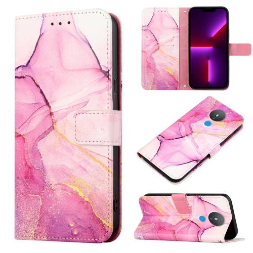 

For Nokia 1.4 PT003 Marble Pattern Flip Leather Phone Case(Pink Purple Gold LS001)