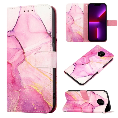 

For Nokia C20 PT003 Marble Pattern Flip Leather Phone Case(Pink Purple Gold LS001)