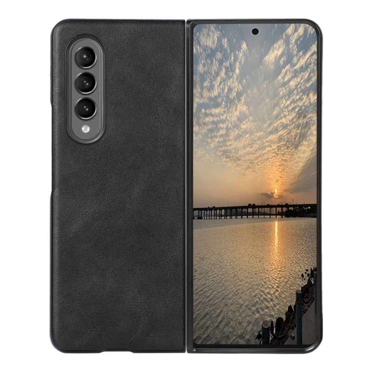 

For Samsung Galaxy Z Fold3 5G Cowhide Texture PU Phone Case(Black)