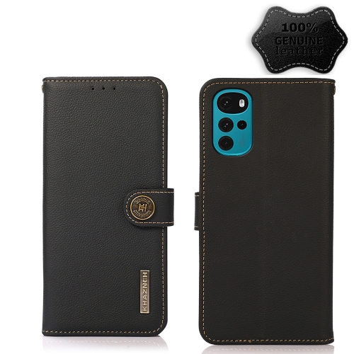 

For Motorola Moto G22 KHAZNEH Custer Genuine Leather RFID Phone Case(Black)