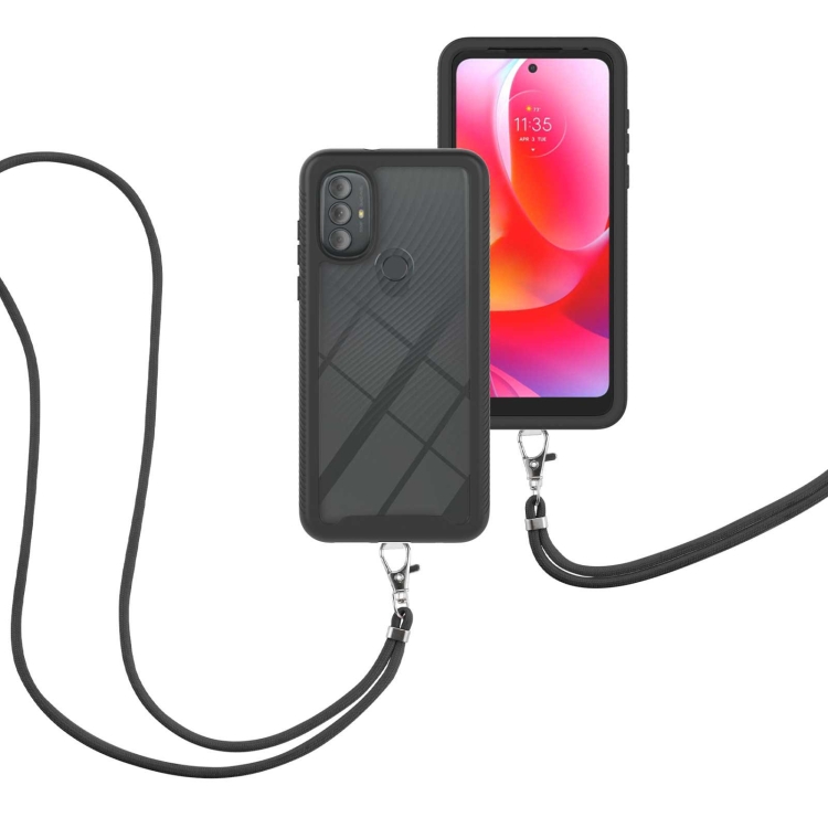 

For Motorola Moto G Power 2022 Starry Sky Solid Color Series Shockproof PC + TPU Protective Phone Case with Neck Strap(Black)