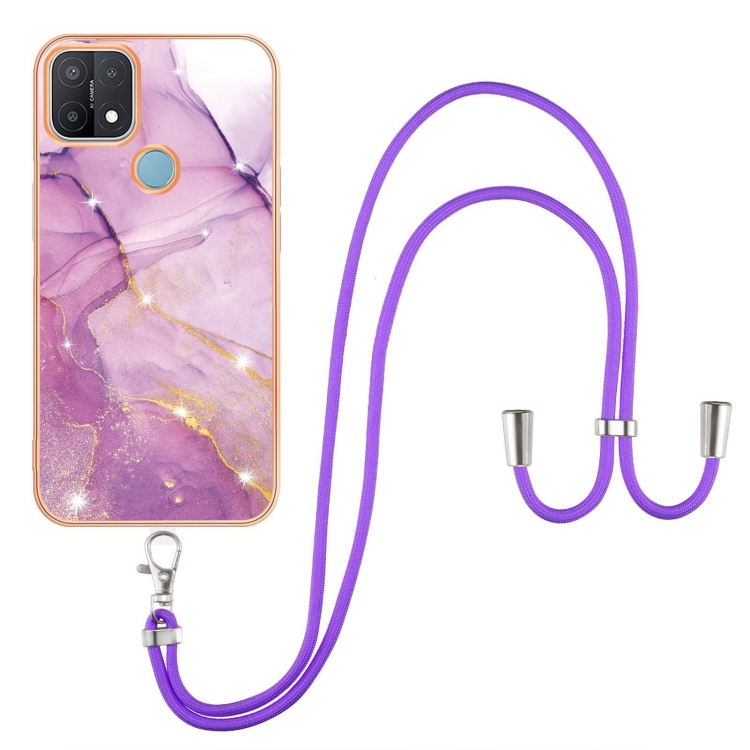 

For OPPO A15 / A15s Electroplating Marble IMD TPU Phone Case with Lanyard(Purple 001)