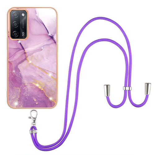 

For OPPO A53s 5G / A55 5G / A54 4G / A16 / A54s Electroplating Marble IMD TPU Phone Case with Lanyard(Purple 001)