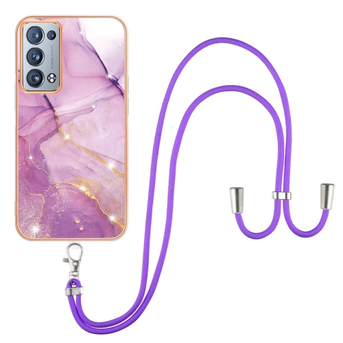 

For OPPO Reno6 Pro+ 5G Electroplating Marble IMD TPU Phone Case with Lanyard(Purple 001)