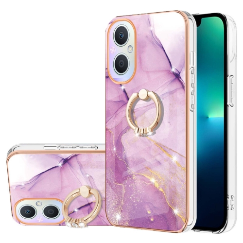 

For OnePlus Nord N20 5G Electroplating Marble Pattern IMD TPU Phone Case with Ring Holder(Purple 001)