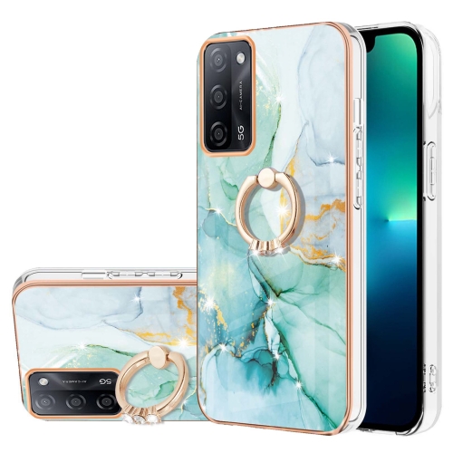 For OPPO A53s 5G / A55 5G / A54 4G / A16 / A54s Electroplating Marble Pattern IMD TPU Phone Case with Ring Holder(Green 003)