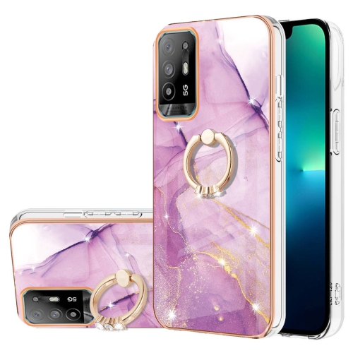 

For OPPO A94 5G / A95 5G Electroplating Marble Pattern IMD TPU Phone Case with Ring Holder(Purple 001)