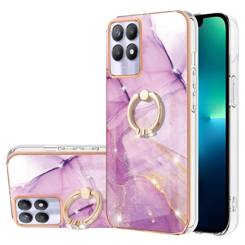 

For Realme 8i Electroplating Marble Pattern IMD TPU Phone Case with Ring Holder(Purple 001)