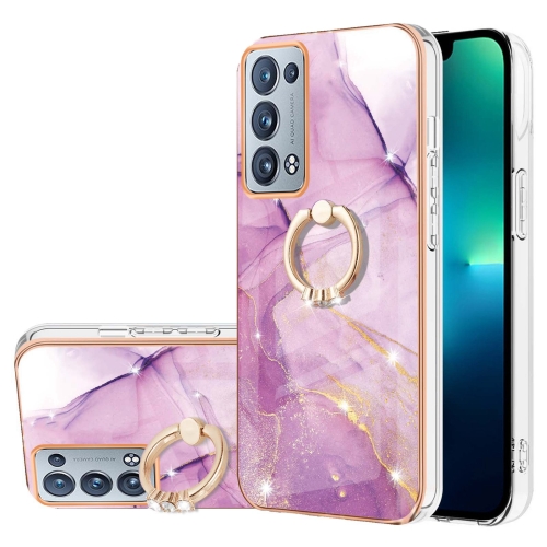 

For OPPO Reno6 Pro+ 5G Electroplating Marble Pattern IMD TPU Phone Case with Ring Holder(Purple 001)