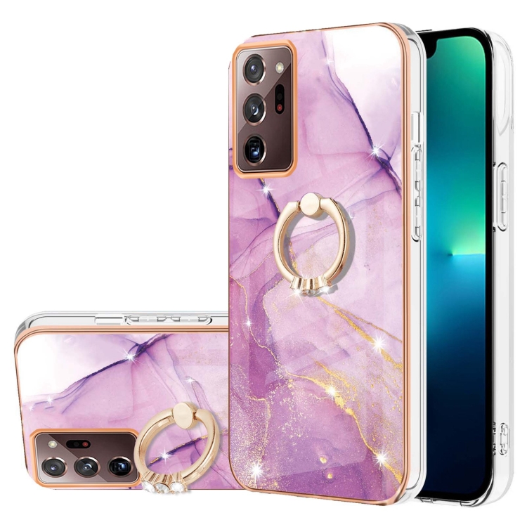 

For Samsung Galaxy Note20 Ultra Electroplating Marble IMD TPU Phone Case with Ring Holder(Purple 001)