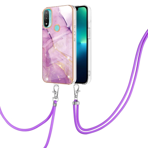

For Motorola Moto E20/E30/E40 Electroplating Marble IMD TPU Phone Case with Lanyard(Purple 001)