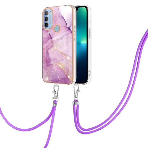 

For Motorola Moto G31/G41 Electroplating Marble IMD TPU Phone Case with Lanyard(Purple 001)